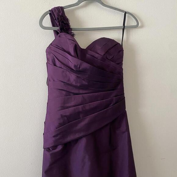 ALVINA VALENTA plum purple one shoulder maxi bridesmaids dress - Picture 4 of 5